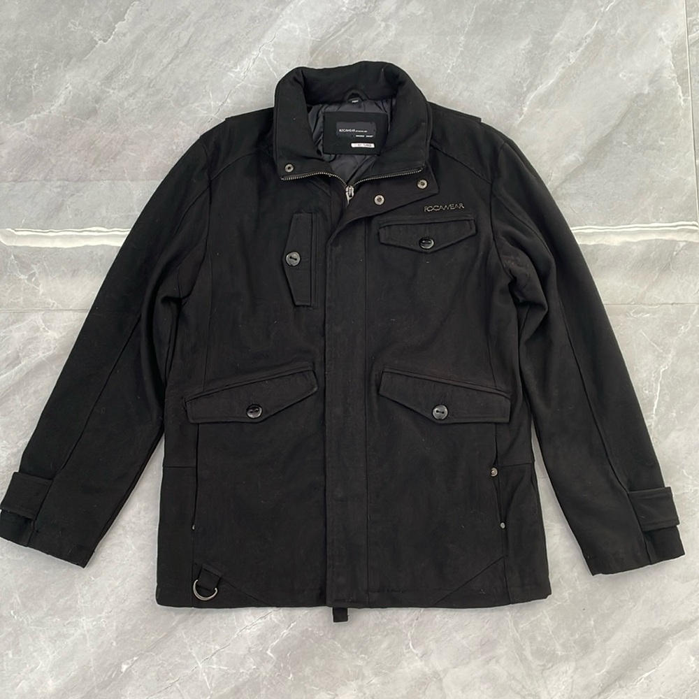 Men’s Rocawear Wool Blend Winter Jacket Zipper Coat Large